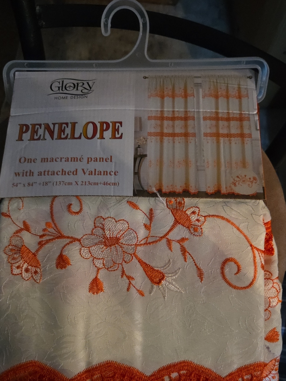 GLO jeans Penelope Macramé Panel Curtain with Attached Valance - White & Orange